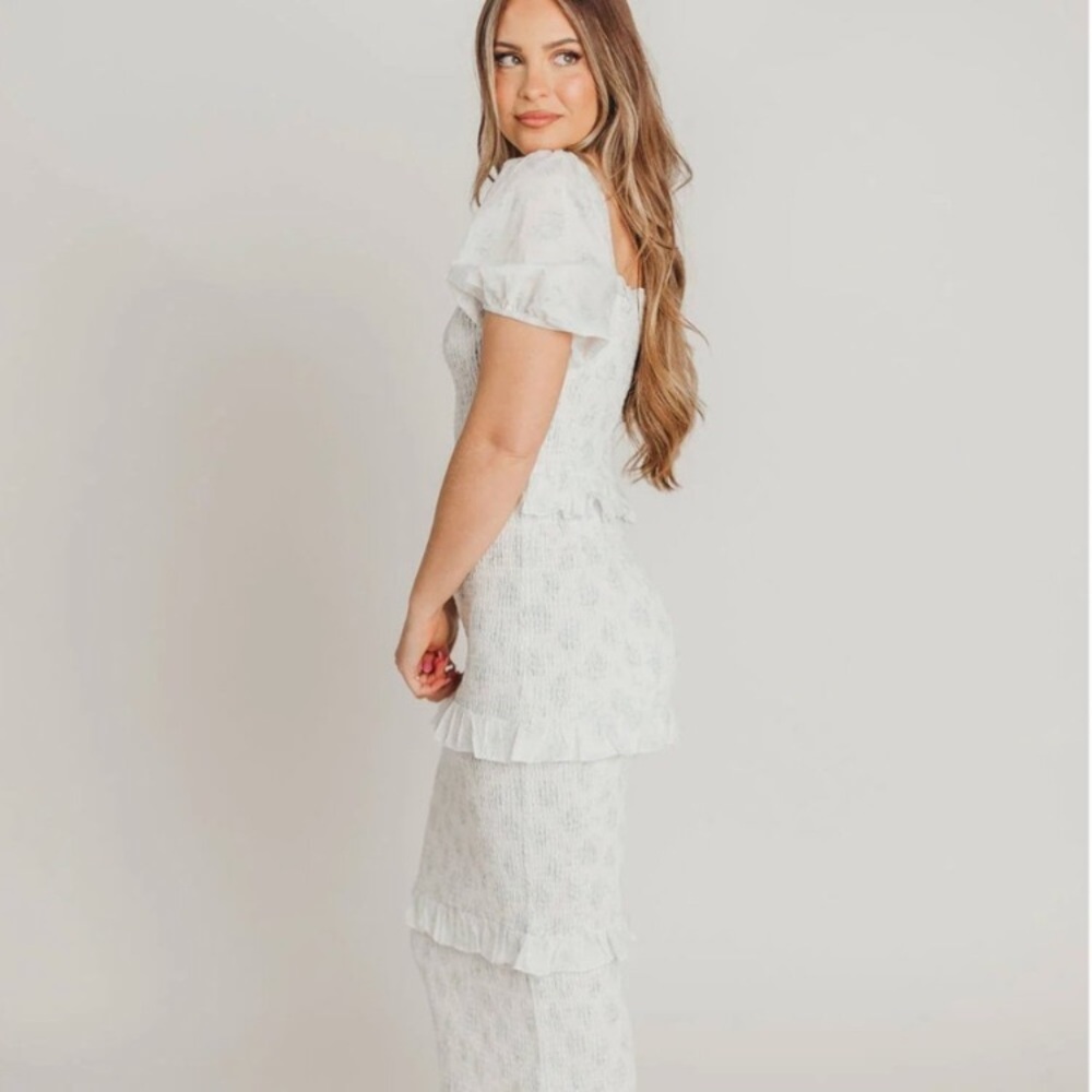 MABLE White Smocked Ruffle Dress size S.  Worth Collective